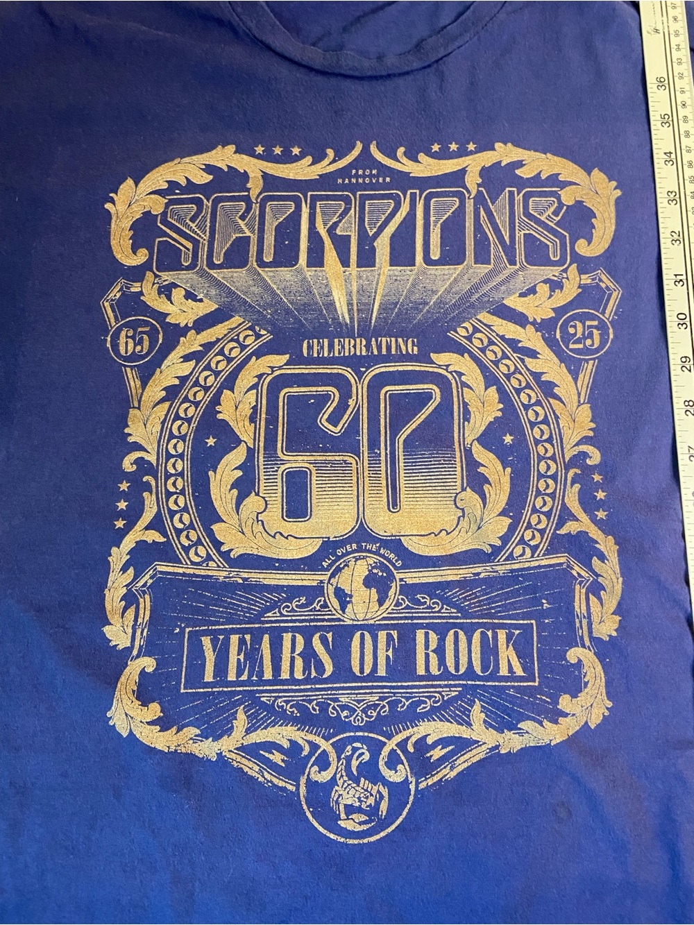 Port and Company Navy Blue Tee with Gold 'Scorpions 60 Years of Rock' Graphic